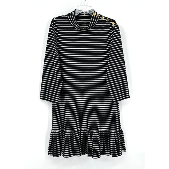 KATE SPADE BROOME STREET dress striped mini ruffle long sleeve black white XXL - Picture 3 of 9